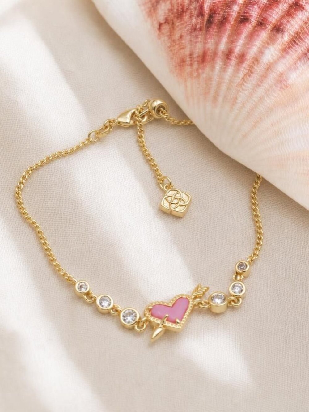 Kendra Scott Ari Heart Arrow Gold Pink Tennis Bracelet